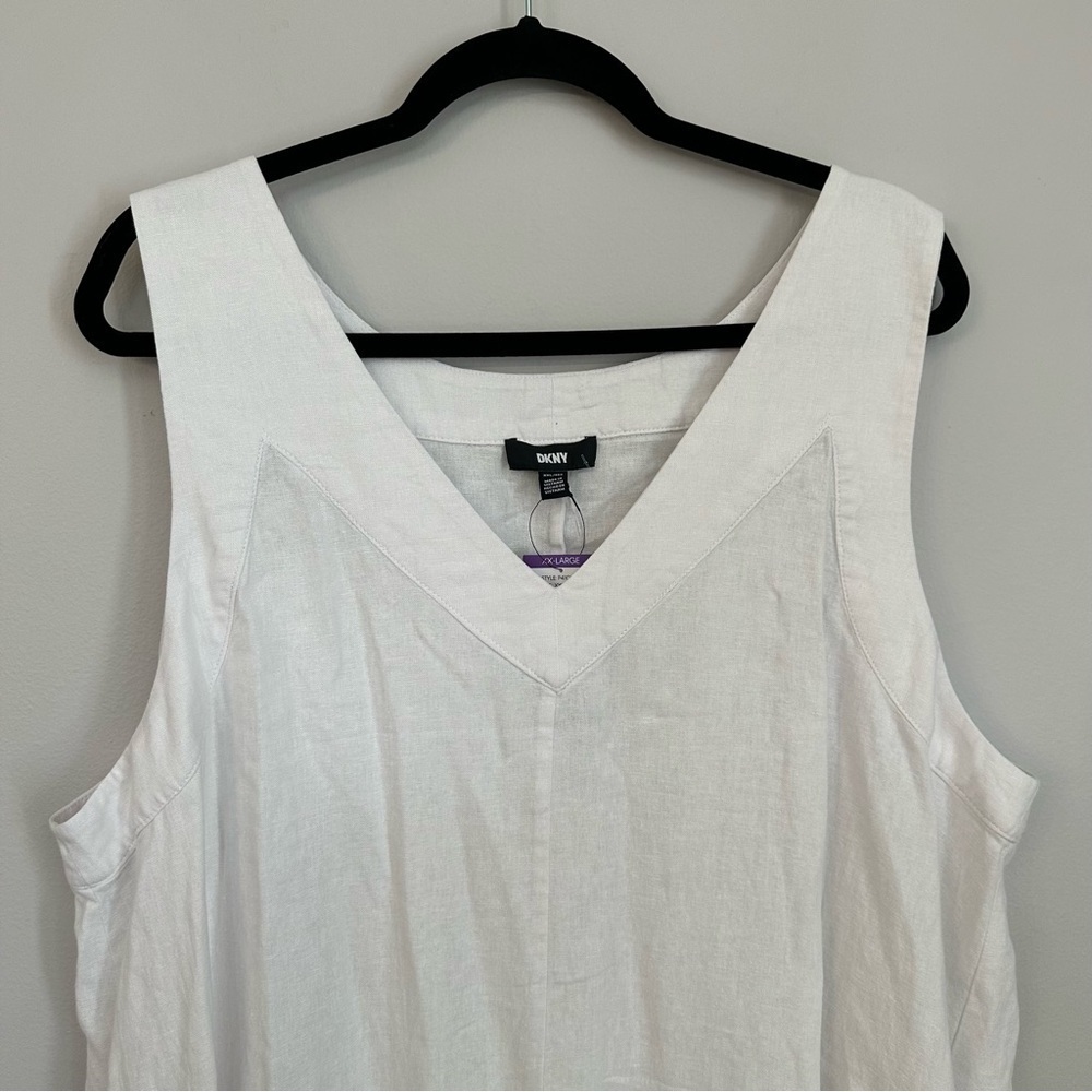 DKNY Women’s V-Neck Wide Strap White Sleeveless Linen Maxi Dress Sz XXL NWT - Picture 6 of 10